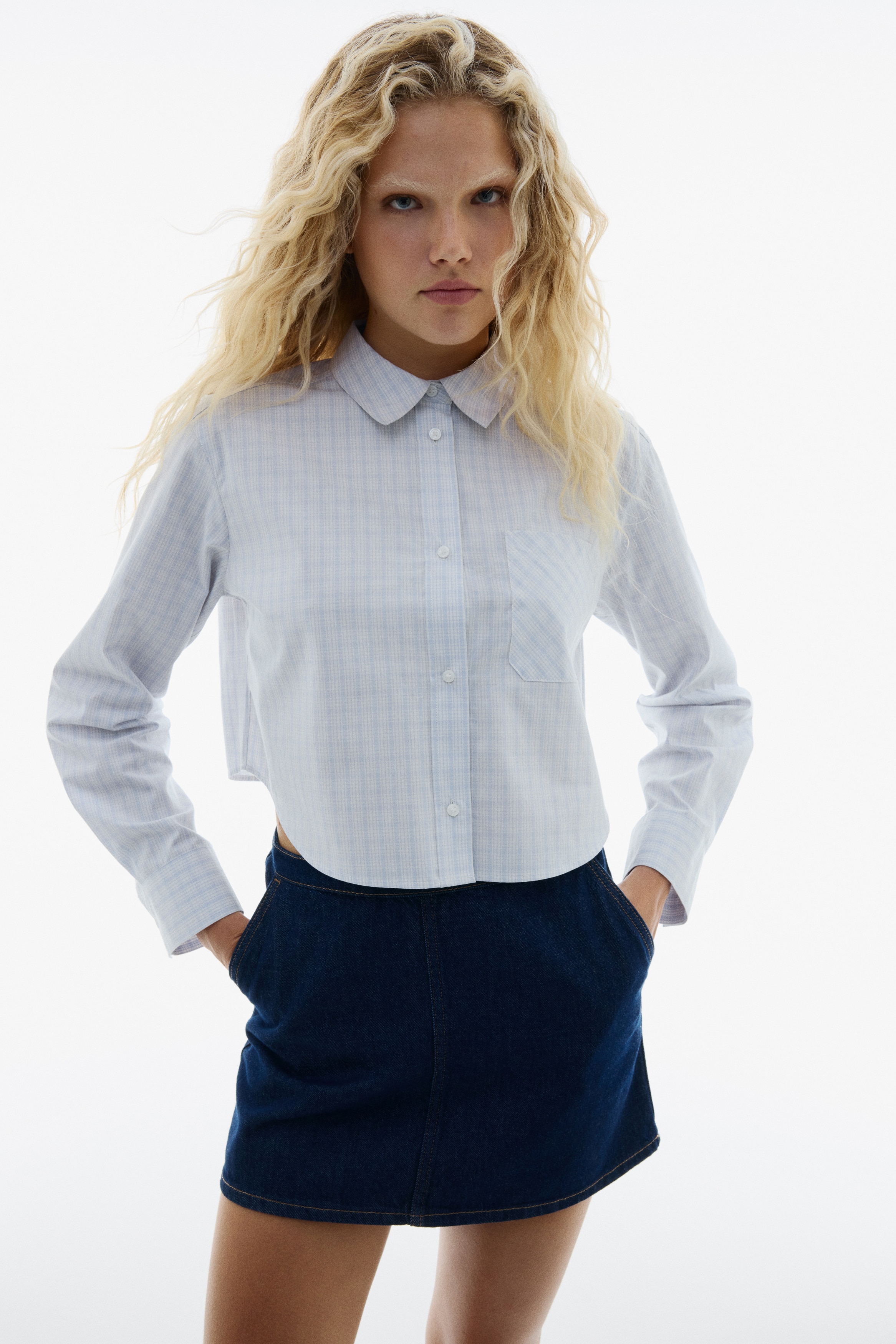 Cropped cotton shirt - Light blue/Checked/Light blue/Light blue/Checked/Blue/Striped