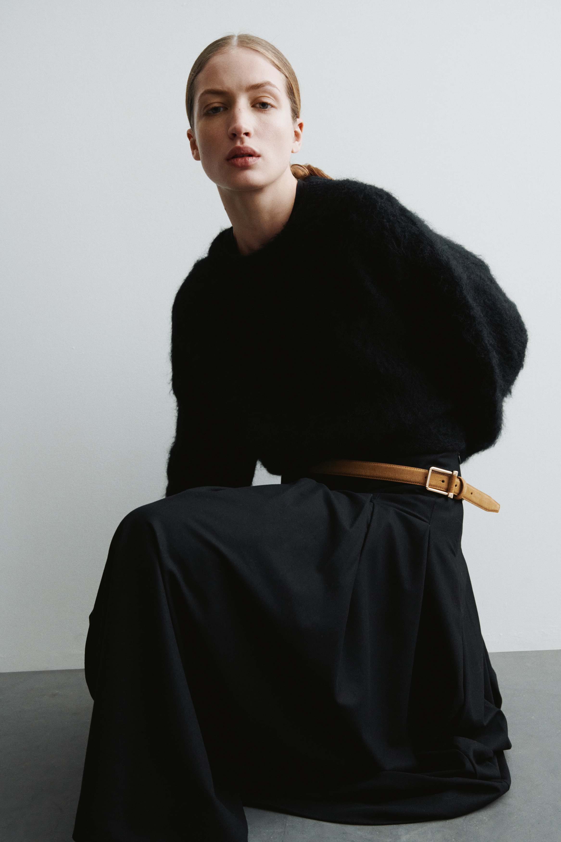 Leren ceintuur - Beige/Donker kakigroen/Bruin