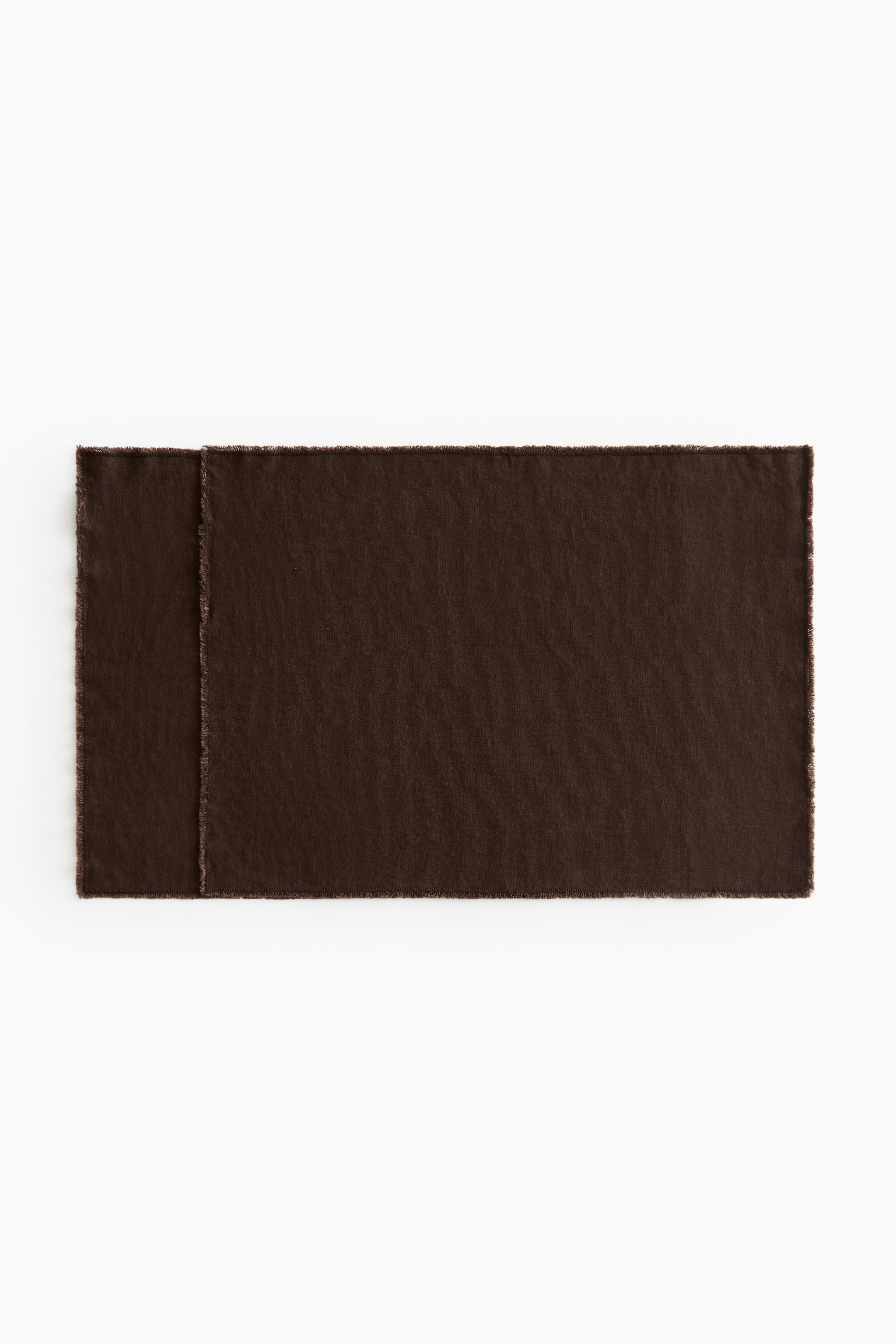 View larger image: A dark brown rectangular fabric piece is displayed flat. It has frayed edges and is shown as two overlapping sections.