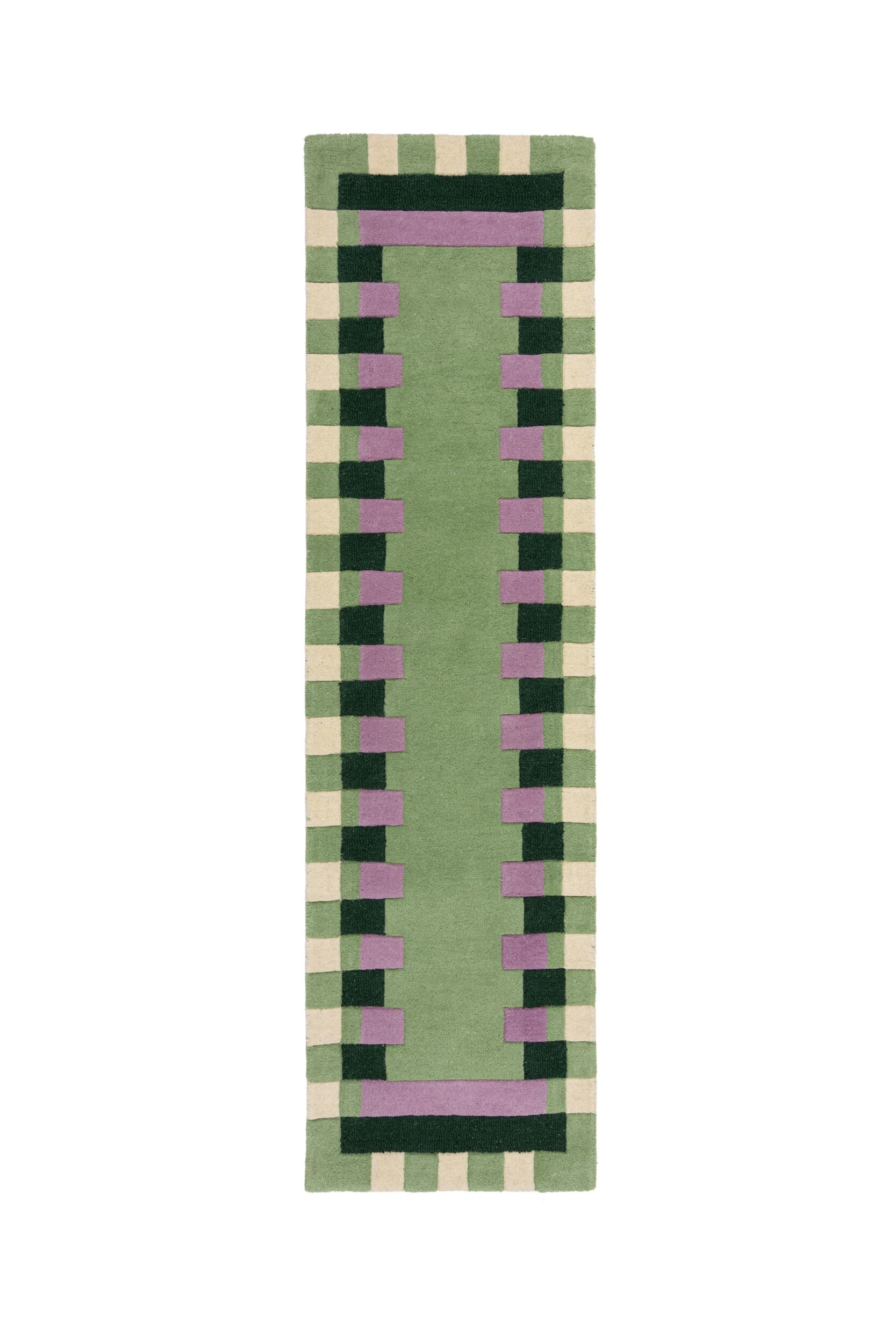 Flair Rugs - Kai Wool Border Runner Rug - Vihreä/Violetti - size: 60x230