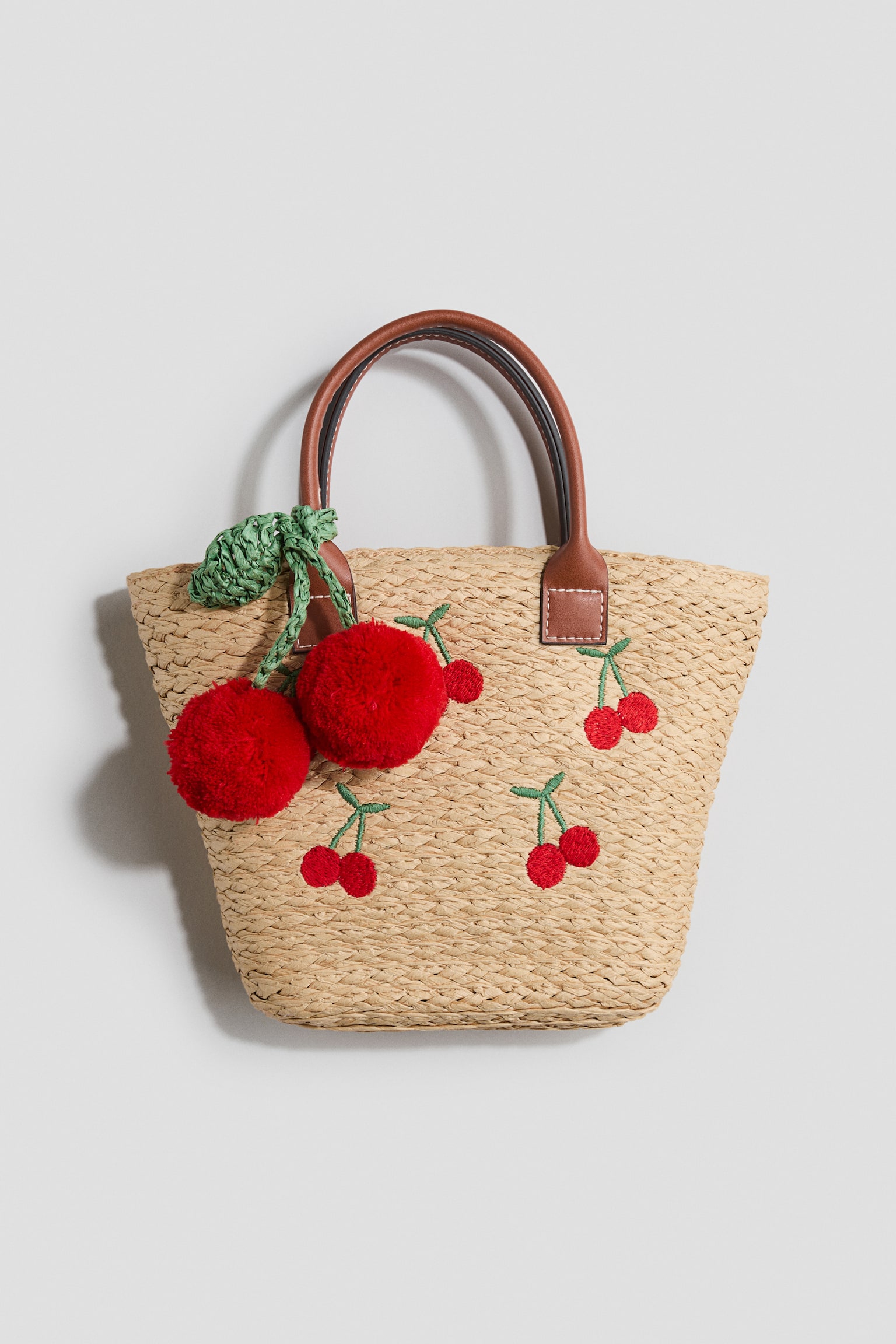 貼花草編包 - Beige/Cherries