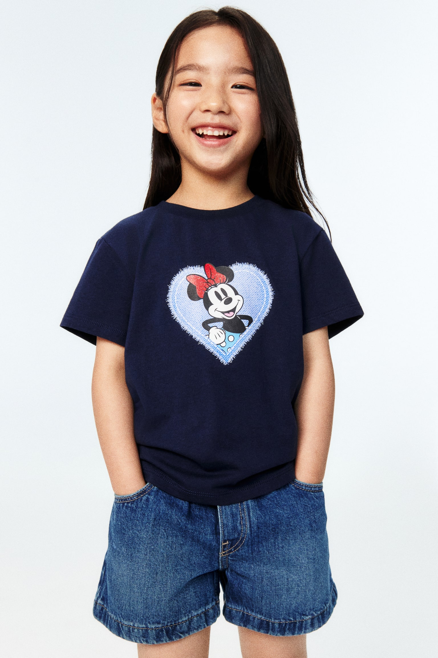 Áo thun cotton in hình - Màu xanh tím than/Chuột Minnie/Màu ngà/Chuột Minnie/Xanh dương nhạt/Chuột Minnie - 1