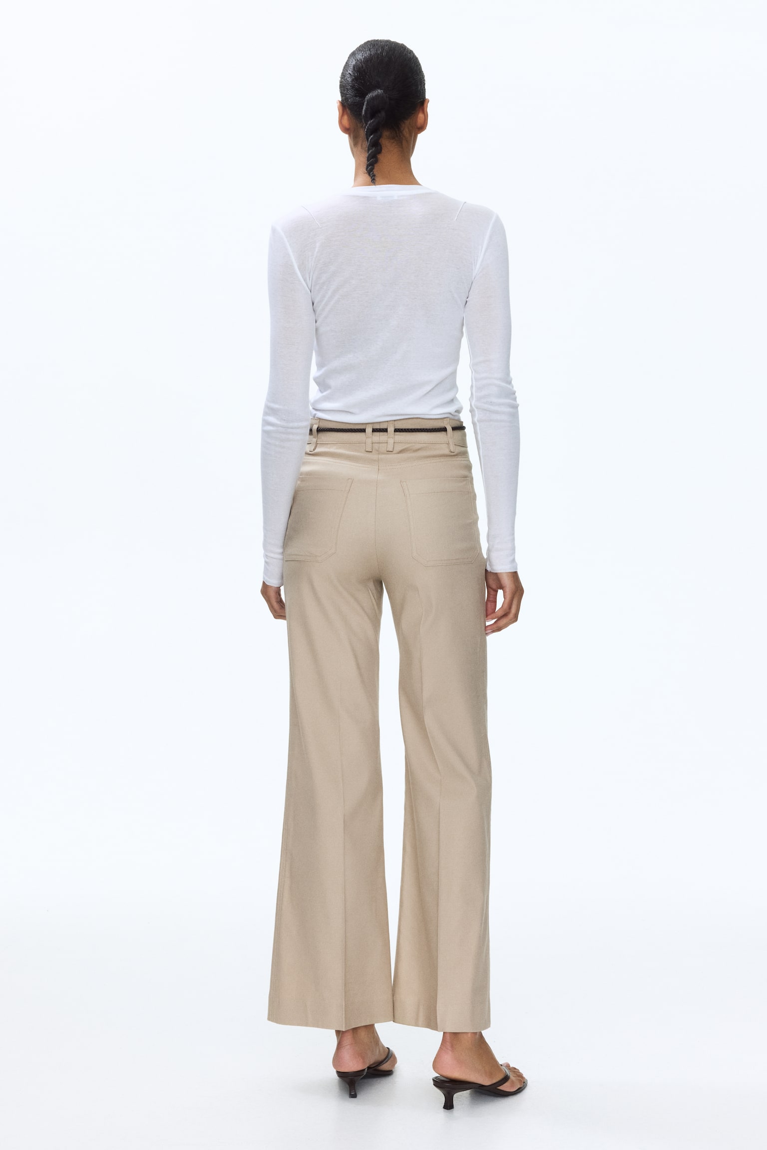Linen-blend bootcut trousers - Beige/Khaki green - 3