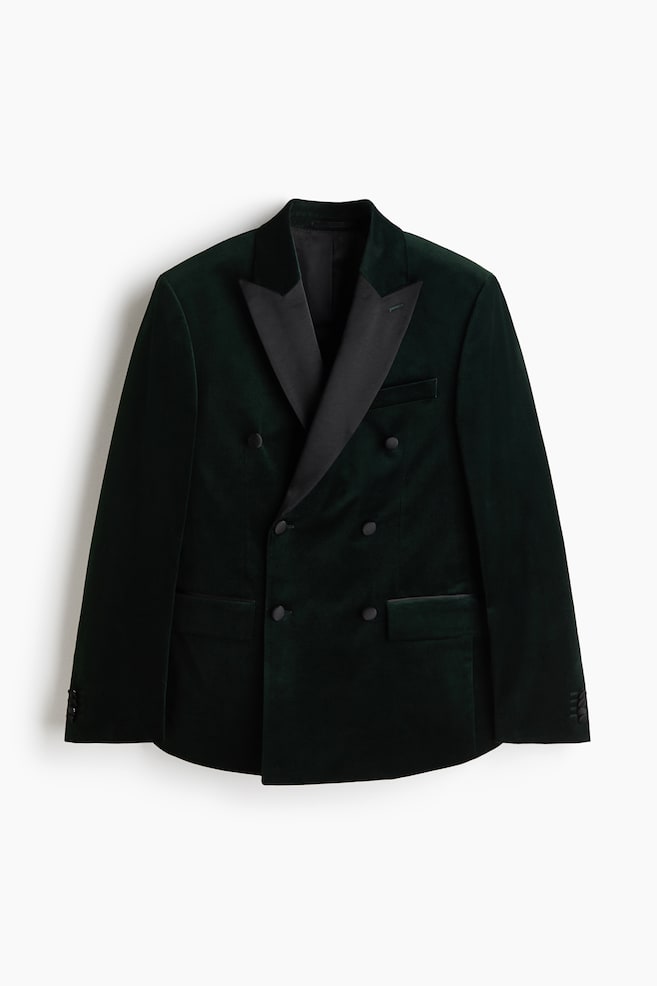 Americana cruzada de terciopelo Regular Fit - Verde oscuro/Negro - 1