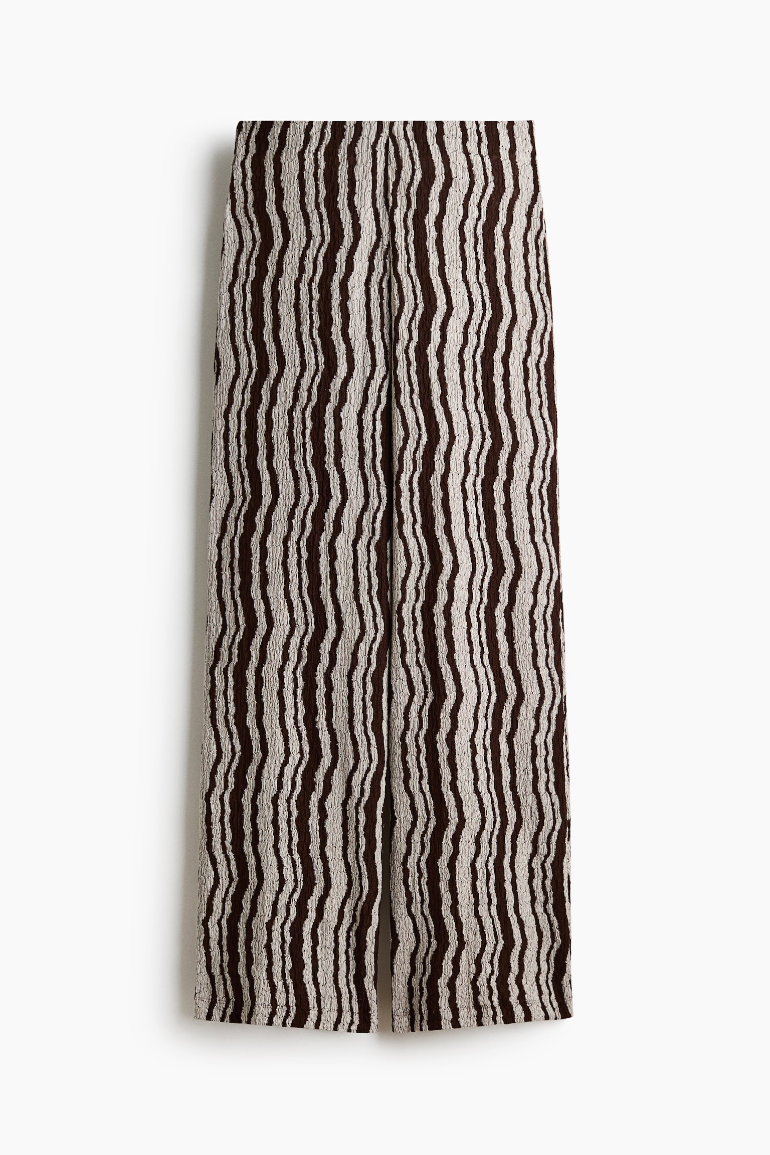 Textured pull-on trousers - Dark brown/Striped