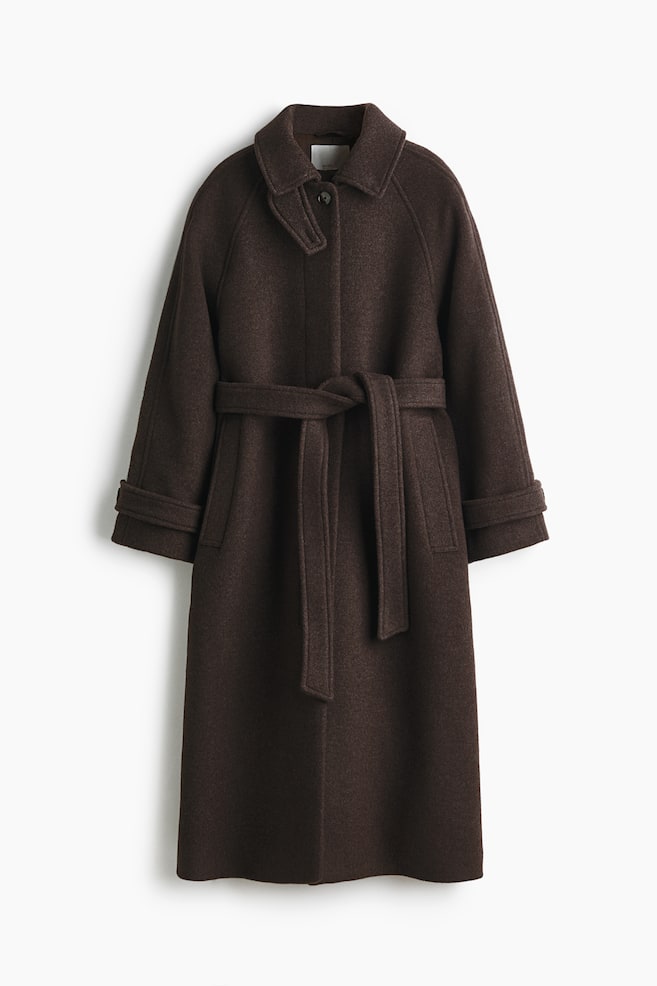 Oversized wool-blend coat - Dark brown/Light beige marl/Grey marl - 1