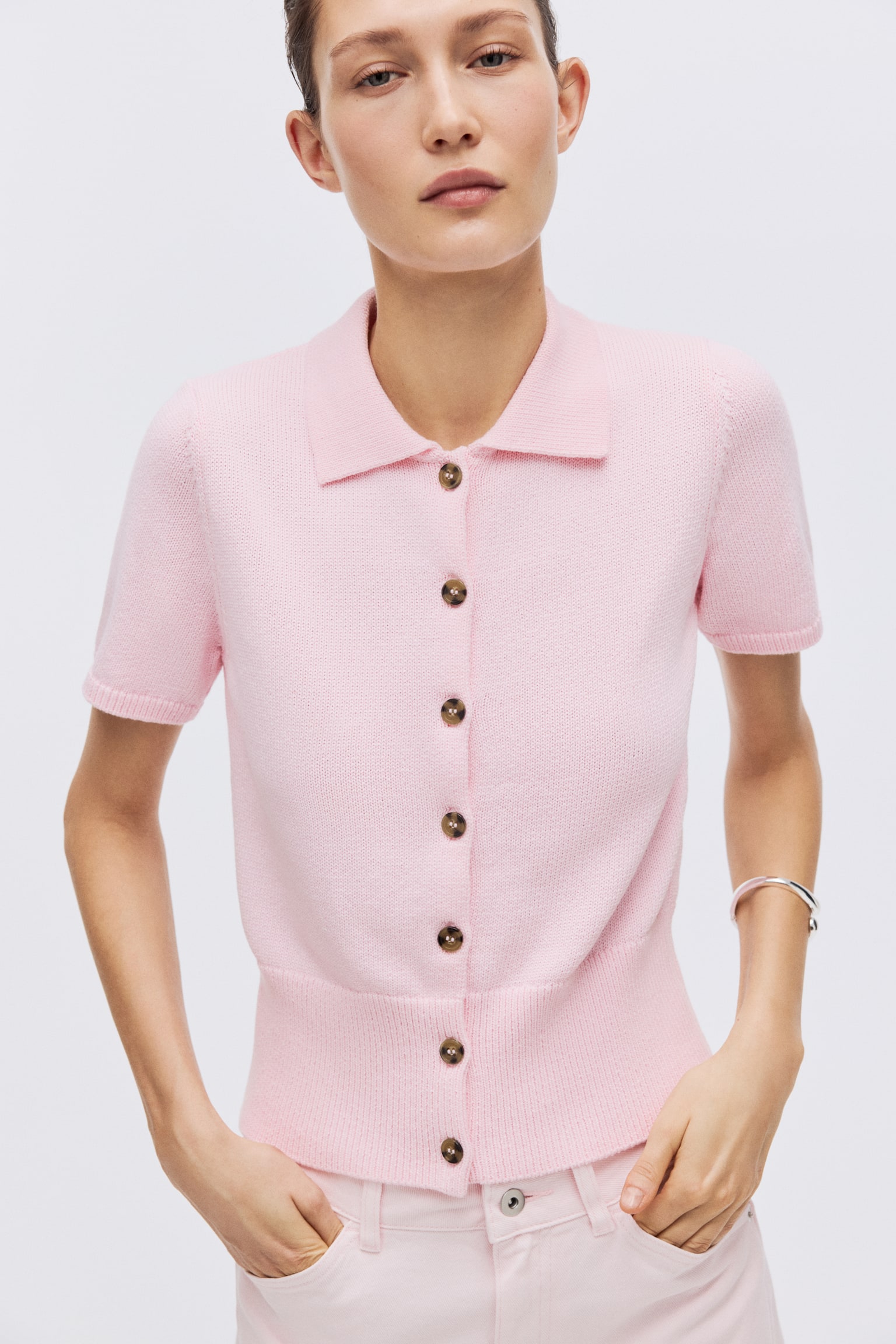 Short-sleeved cardigan - Light pink - 3