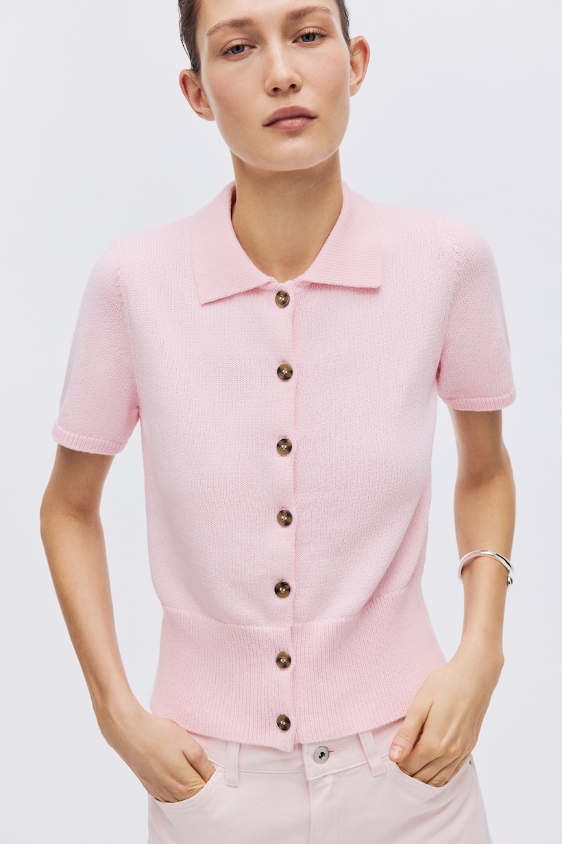 Women s Light Pink Short Sleeved Cardigan H M US women-s-light-pink-short-sleeved-cardigan-h-m-us