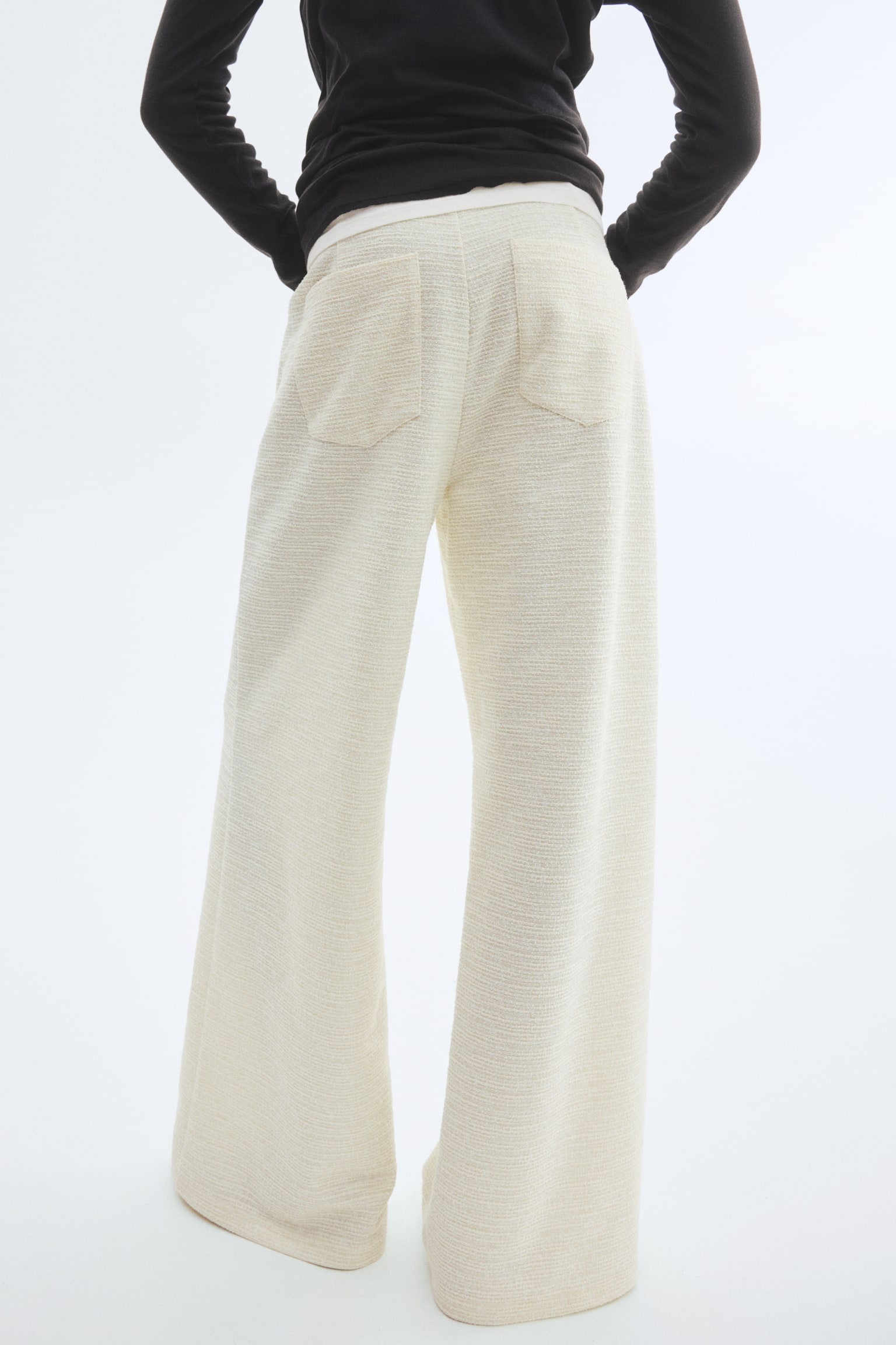 Wide bouclé trousers - Cream/Dark brown - 4