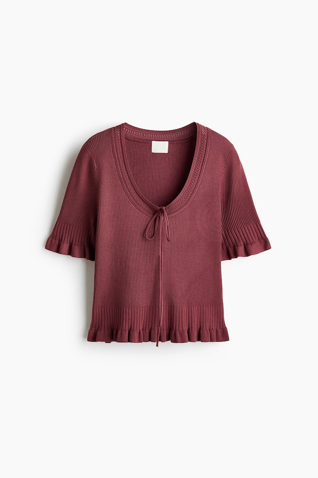 Tie-Detail Rib-Knit Top - Rust red - 1