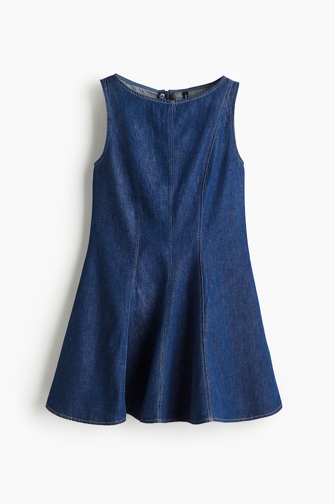 Flared-Skirt Denim Dress - Dark denim blue - 1
