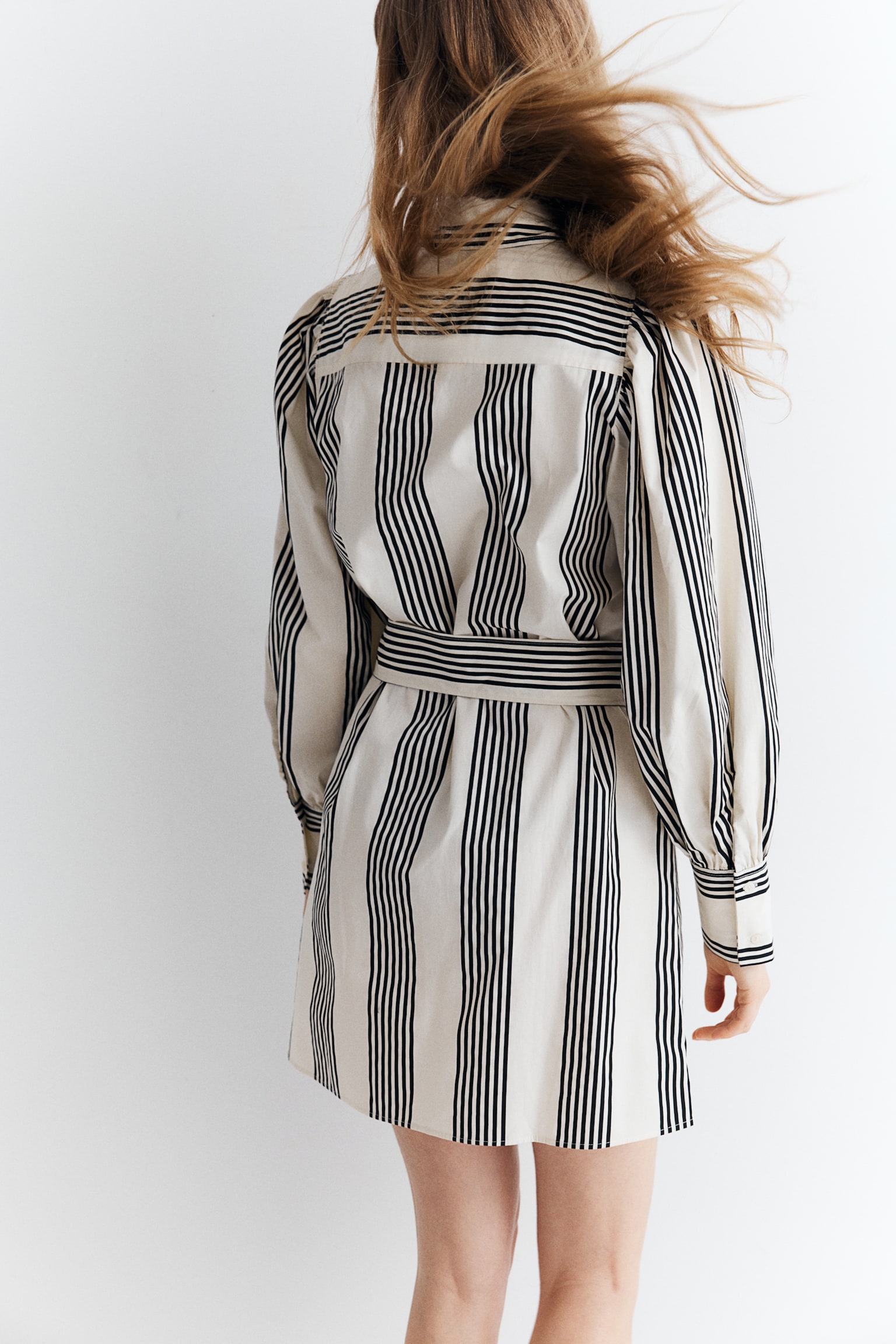 Tie Belt Shirt Dress - Cream/Stripe - 3