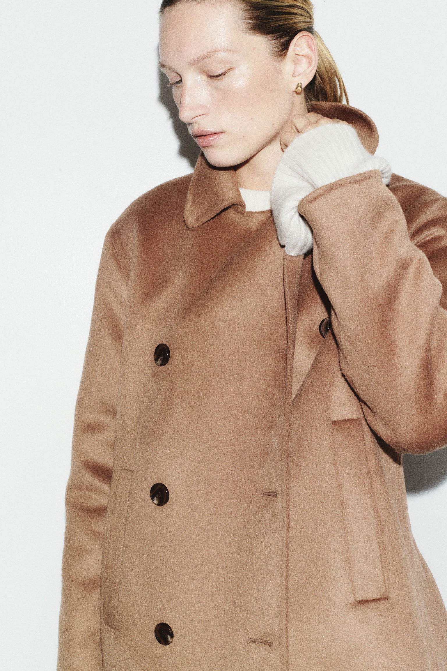 Женское пальто H&M Handmade Wool-Blend, цвет: Тёмный бежевый — фото 4