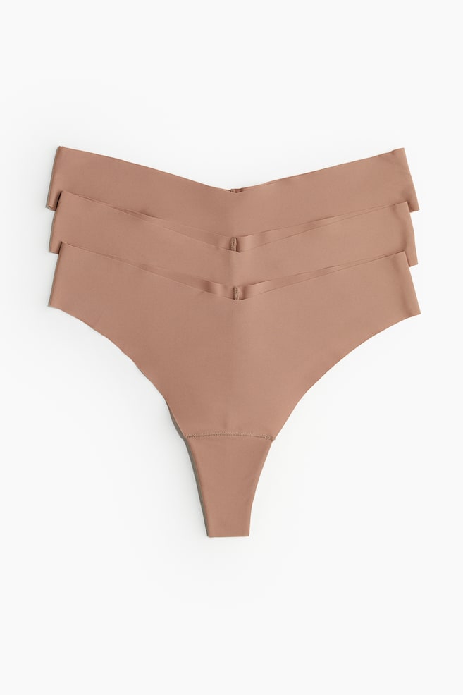 Women's Dark beige 3-pack invisible Brazilian briefs | H&M GB