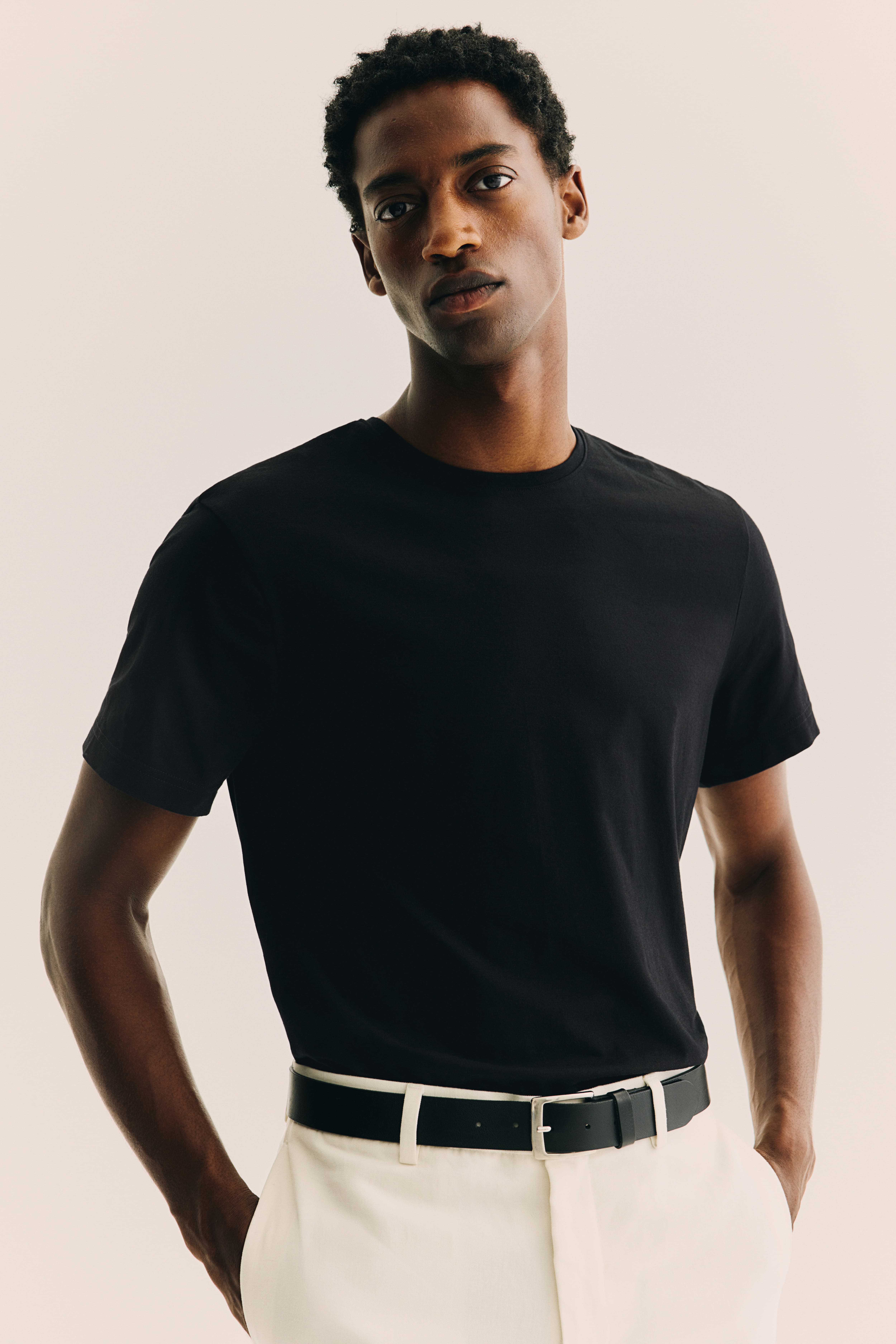 Slim Fit T-shirt - Round Neck - Short sleeve - Black - Men | H&M US