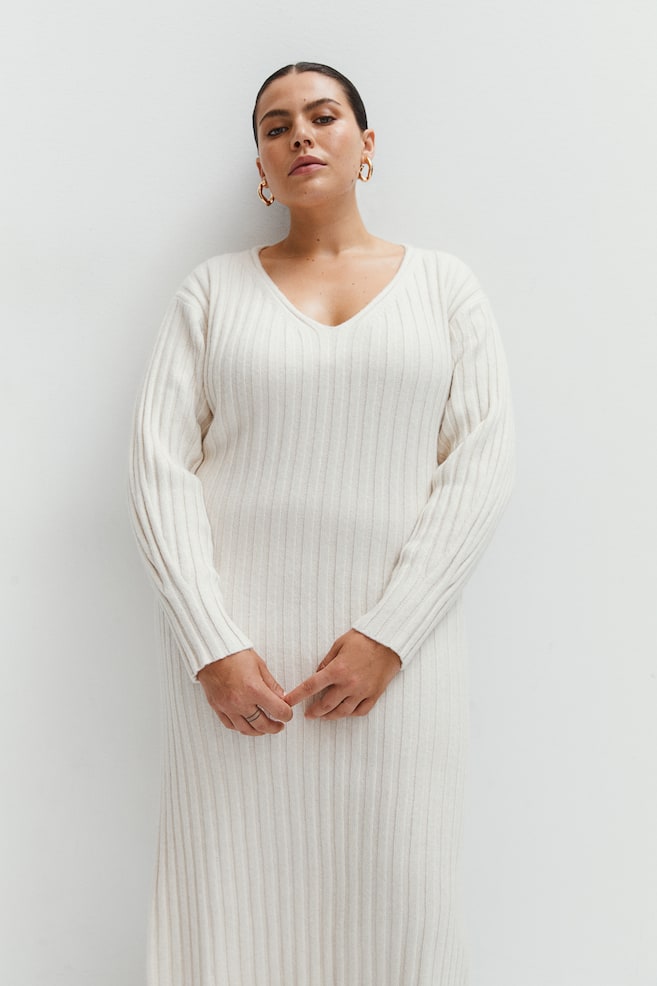 Rib-knit dress - Light beige - 1