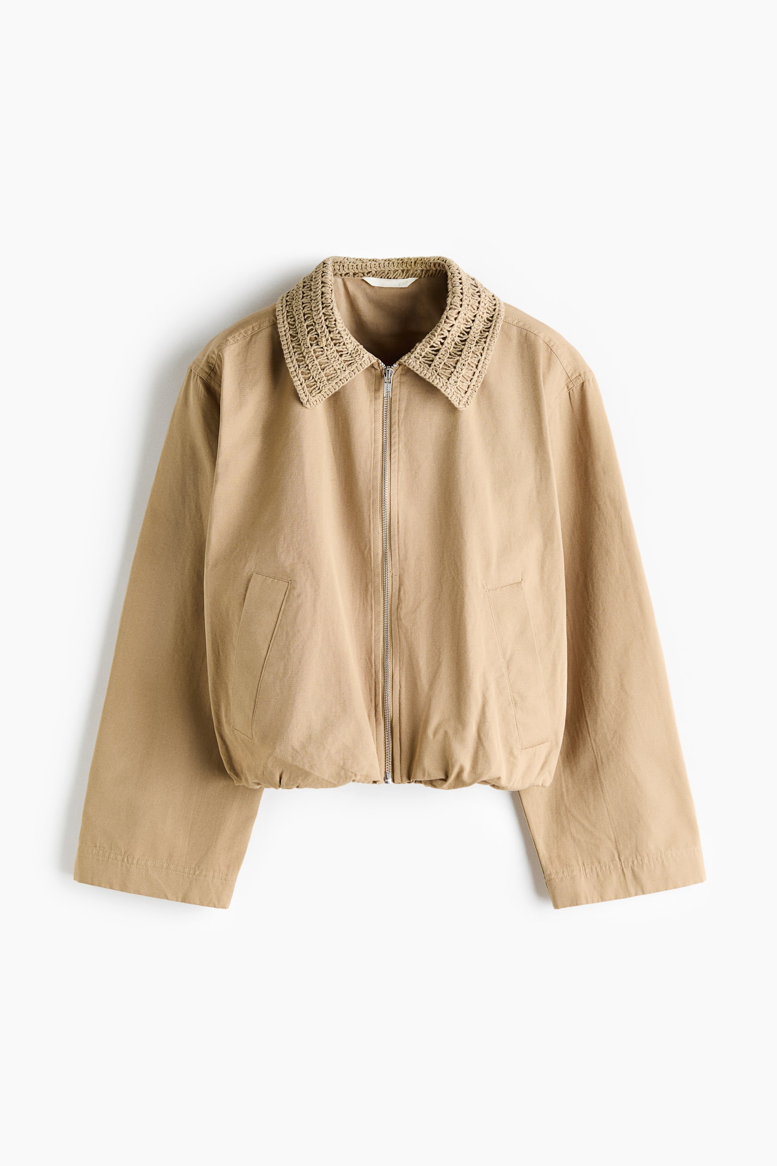 Linen-blend bomber jacket - Beige - 1