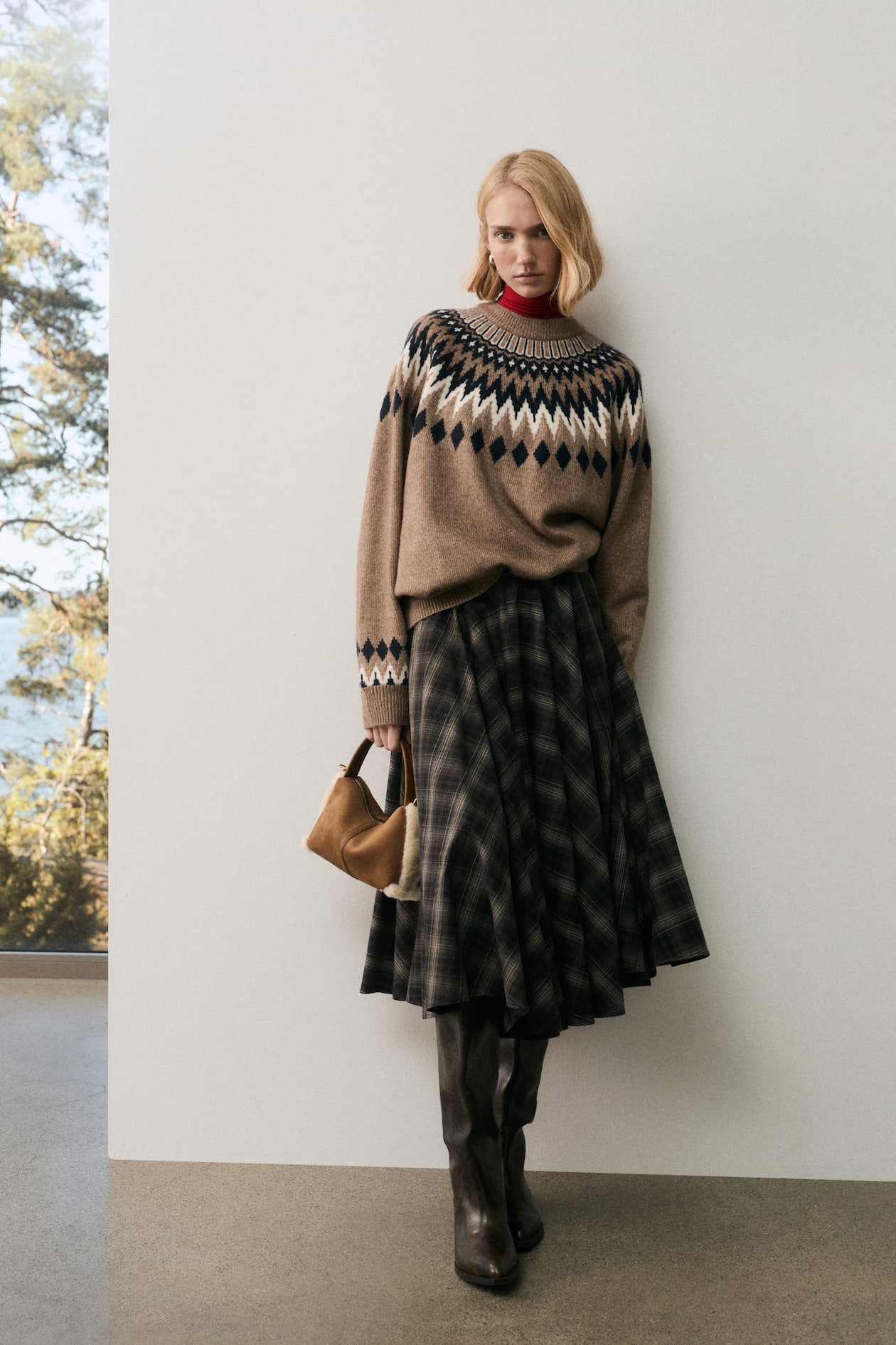 Jacquard-knit jumper - Dark beige/Patterned - Ladies | H&M GB