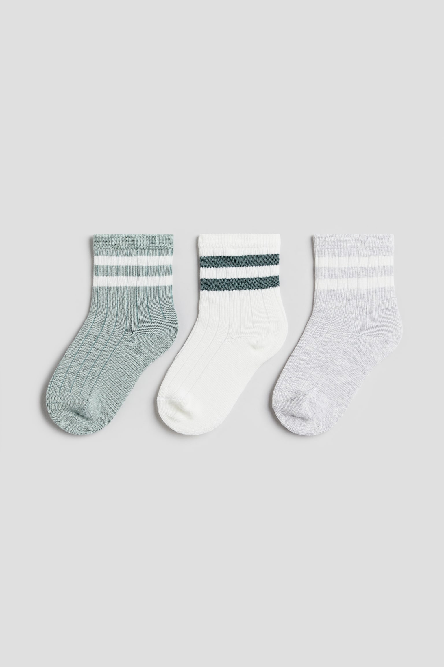 3-pack socks - Dusty green/Striped/White/Red - 1