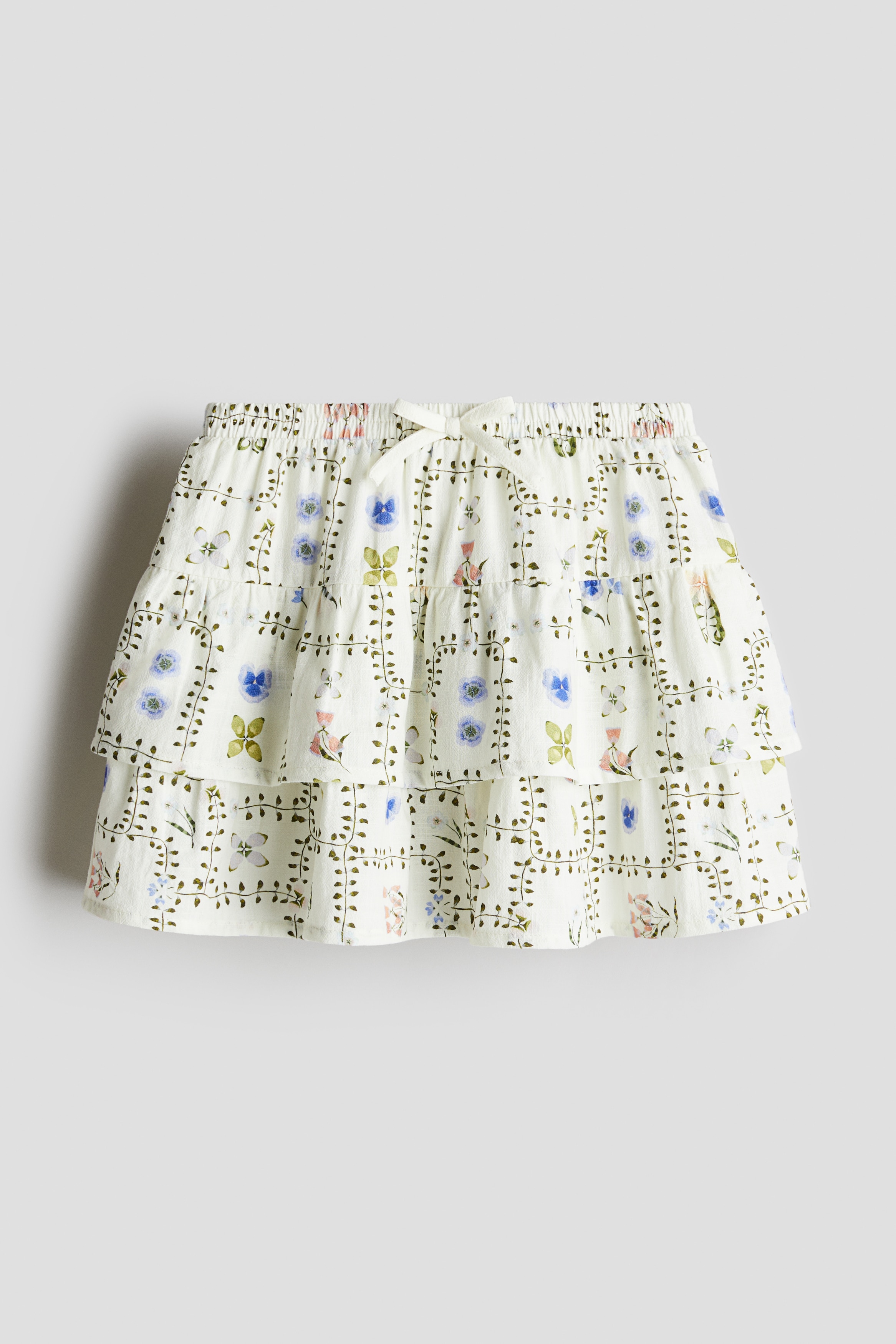 Gonna a balze con stampa - Bianco/fiori