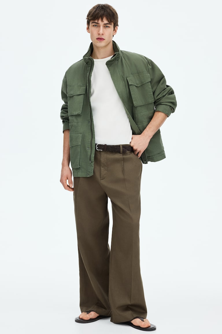 Široke pantalone od mešavine lana Loose Fit