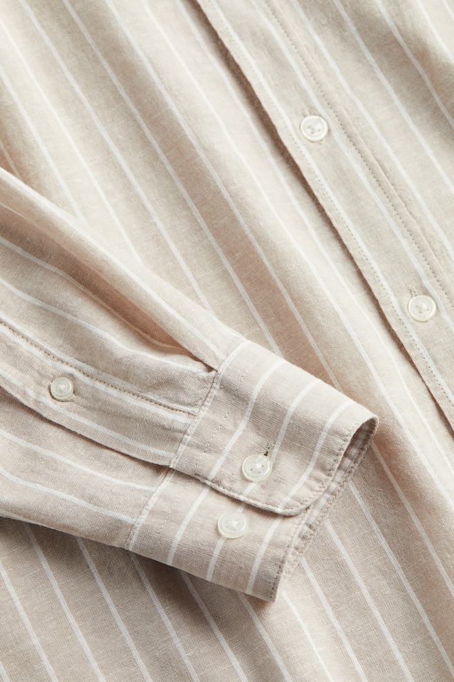 Regular Fit Skjorte i linmiks - Lys beige/Stripet/Lys beige/Blå/Hvit stripet/Orange/Stripet/dc/dc/dc/dc/dc/dc - 4