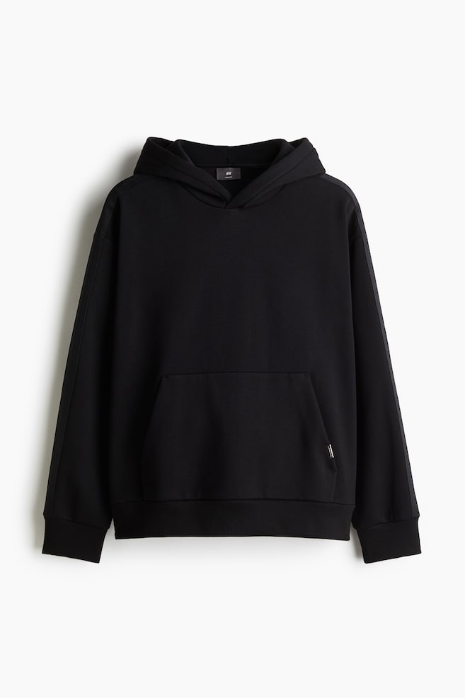 Loose Fit Hoodie with Side Stripes - Black/Cream - 1