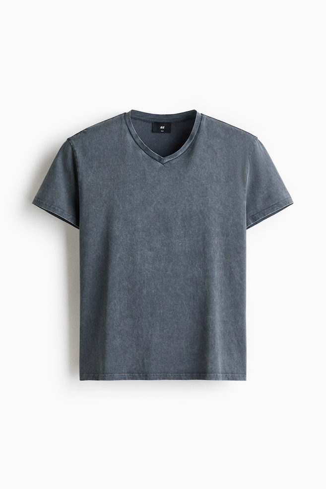 Baumwoll-T-Shirt in Slim Fit - Dunkelgrau/Cremefarben - 1