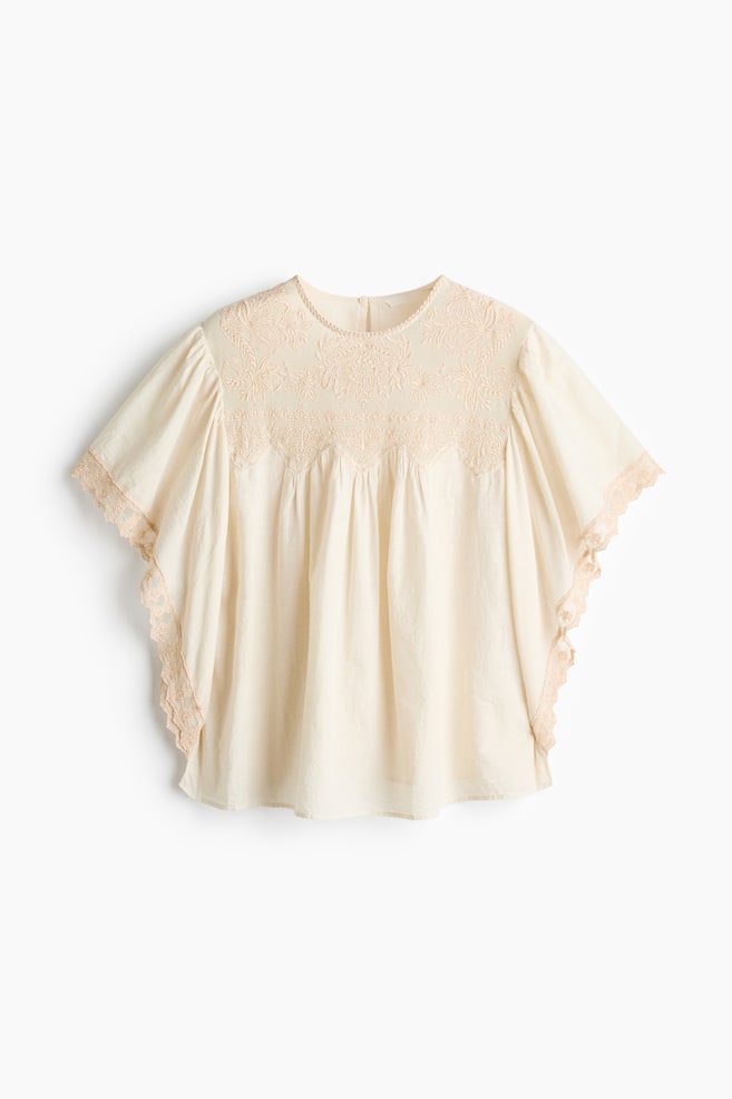 Blouse en coton avec dentelle - Crème - 1