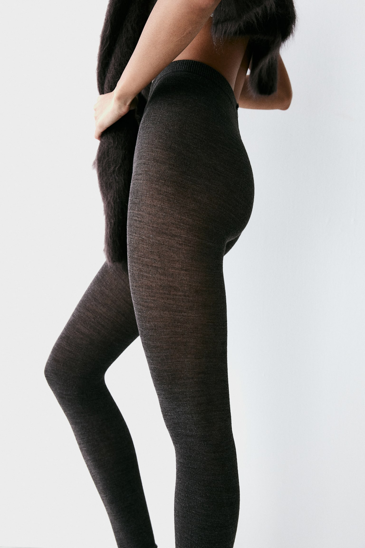 Footless merino wool-blend tights - Dark brown/Black - 1