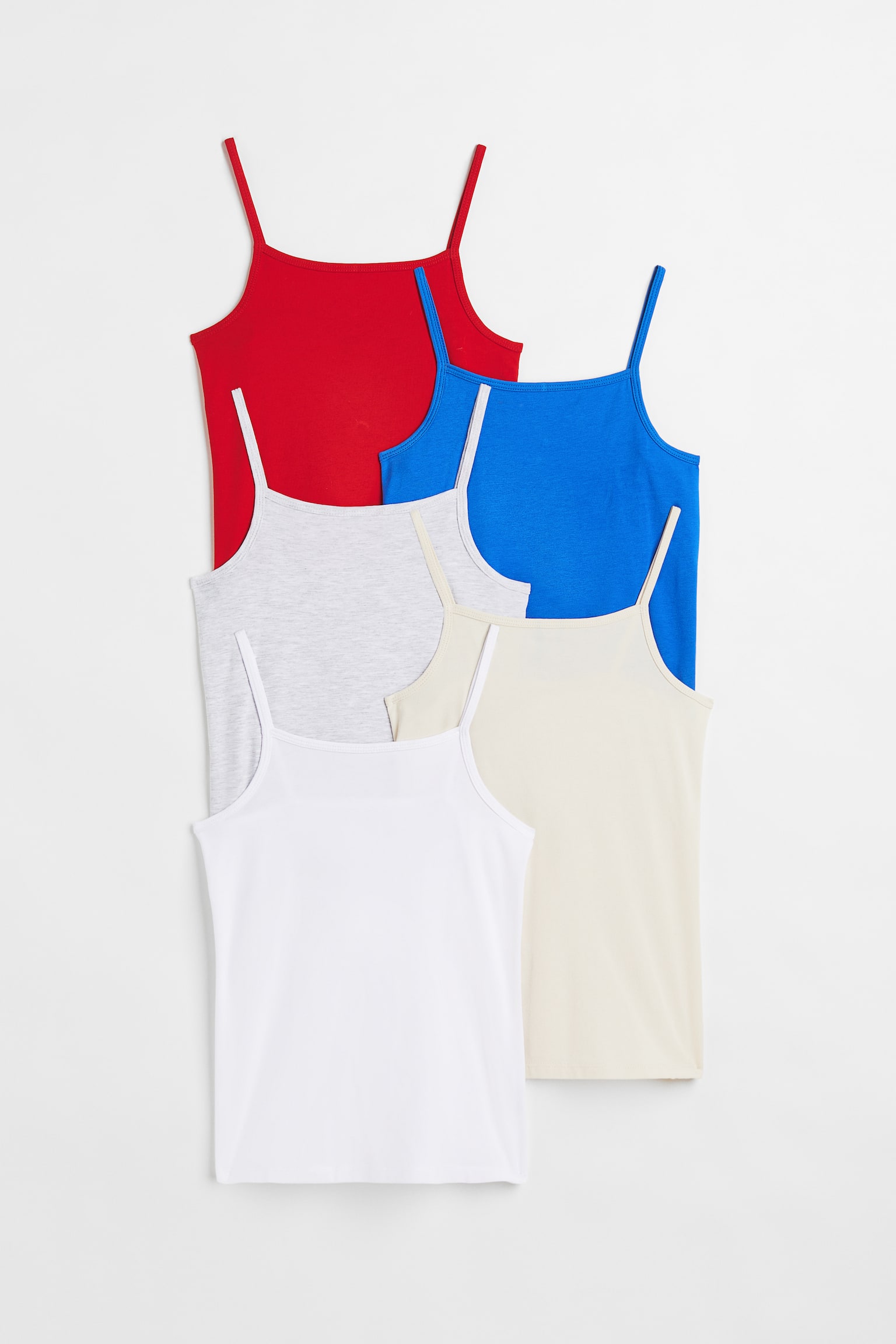 5-pack jersey strappy tops - Red/White/Dark green/Green/Light green/Light grey marl/Light pink/Light yellow/White - 1