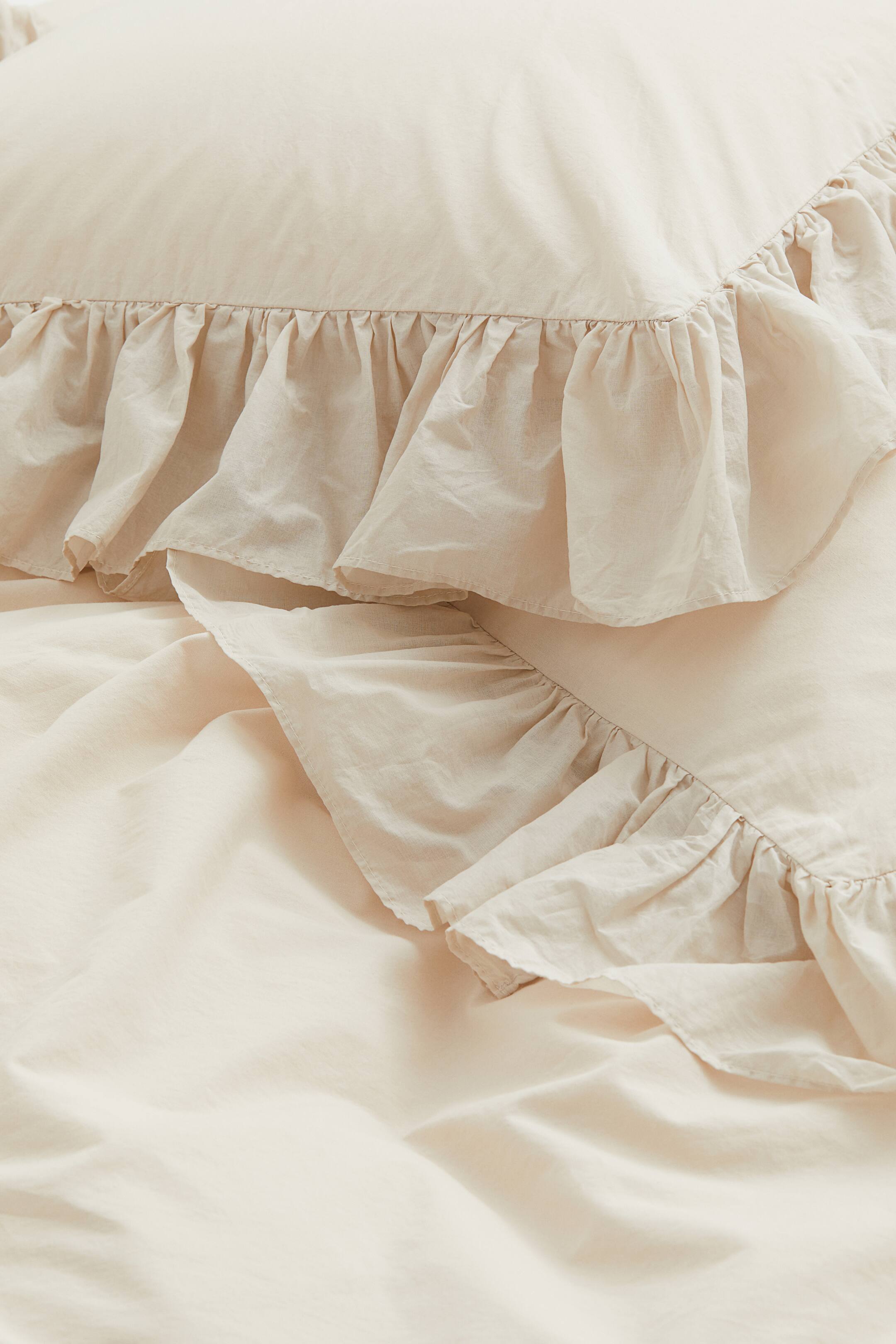 Flouncetrimmed King/Queen Duvet Cover Set Cream Home All H&M US