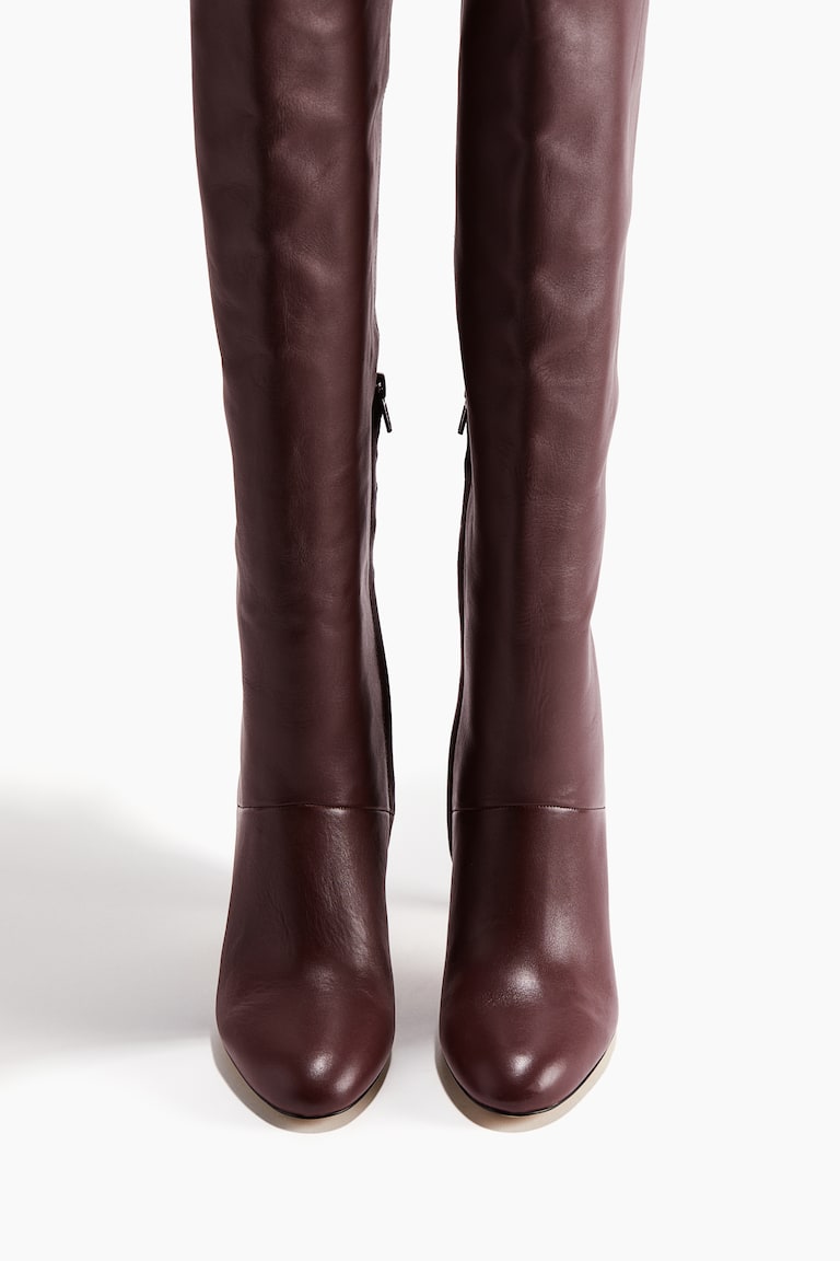 Women's Burgundy Knee-High Leather Boots H&M Premium Selection