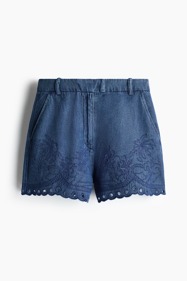 Jeansshorts mit Stickerei - Dunkles Denimblau - 1