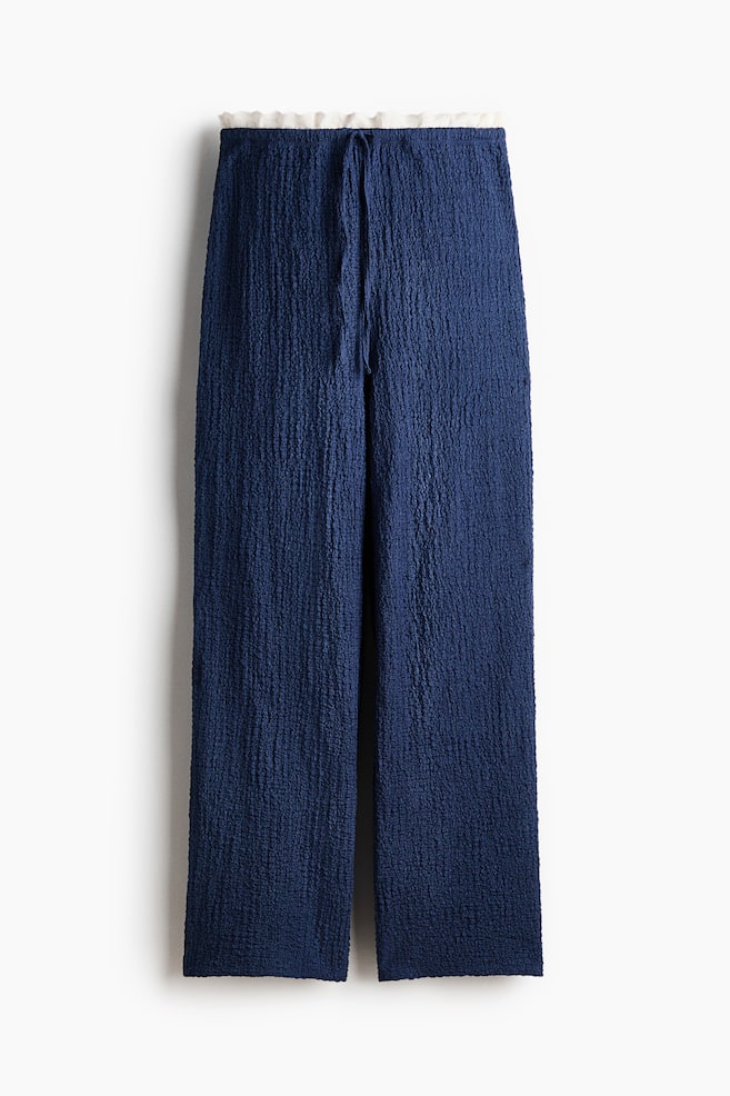 Frill-trimmed crinkled trousers - Dark blue - 1