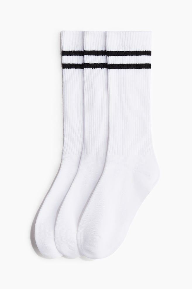 3-pack knee-high sports socks - White/Black - 1