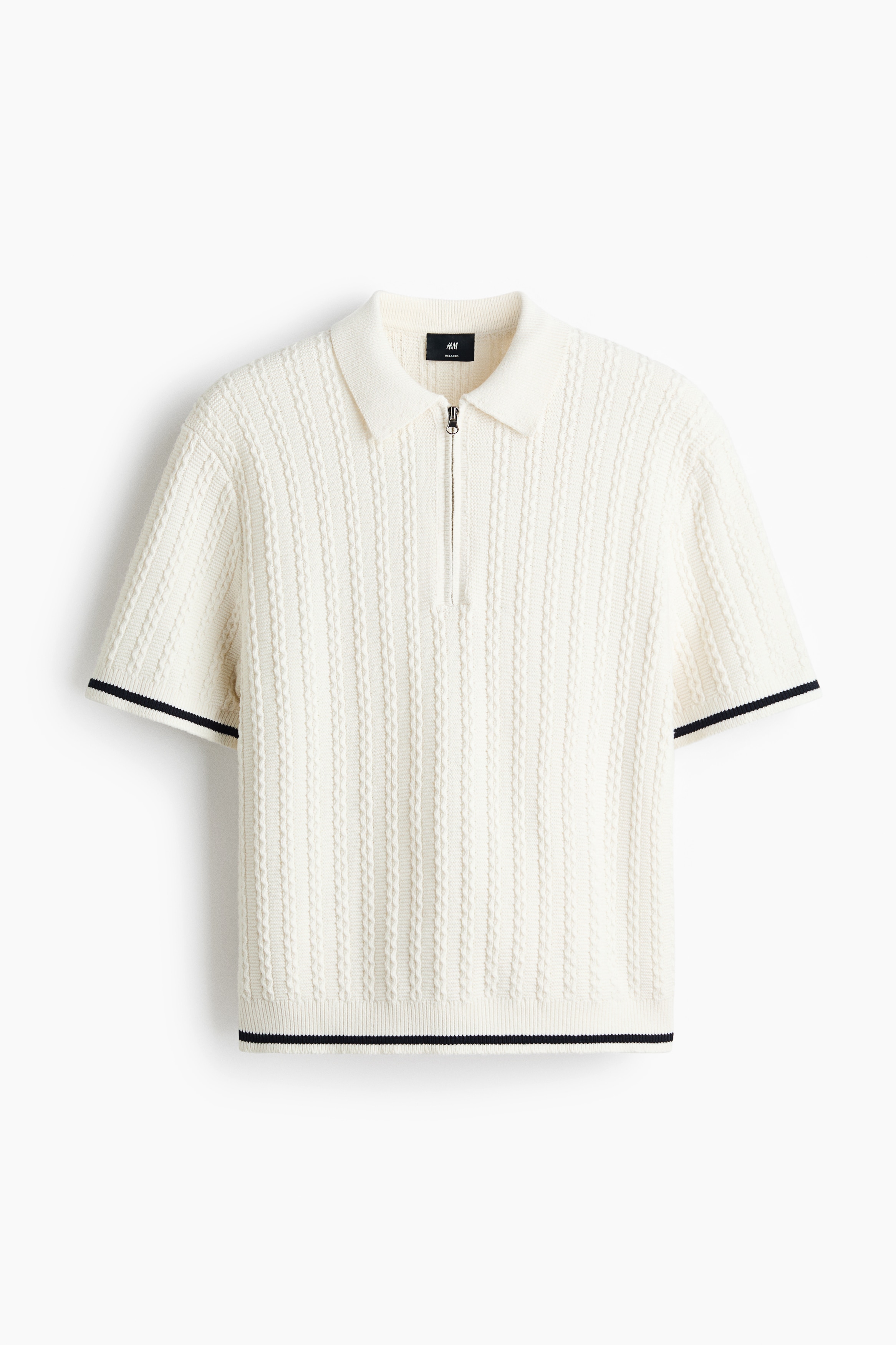 Relaxed Fit Cotton polo shirt - White/Navy blue