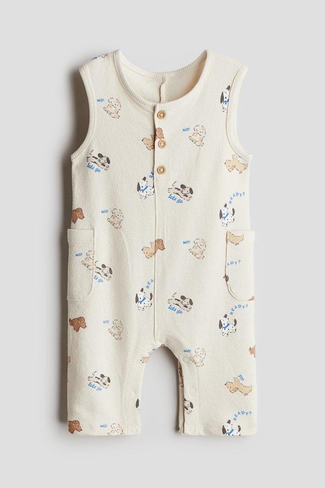 Cotton romper suit - Light beige/Dogs/Navy blue - 1