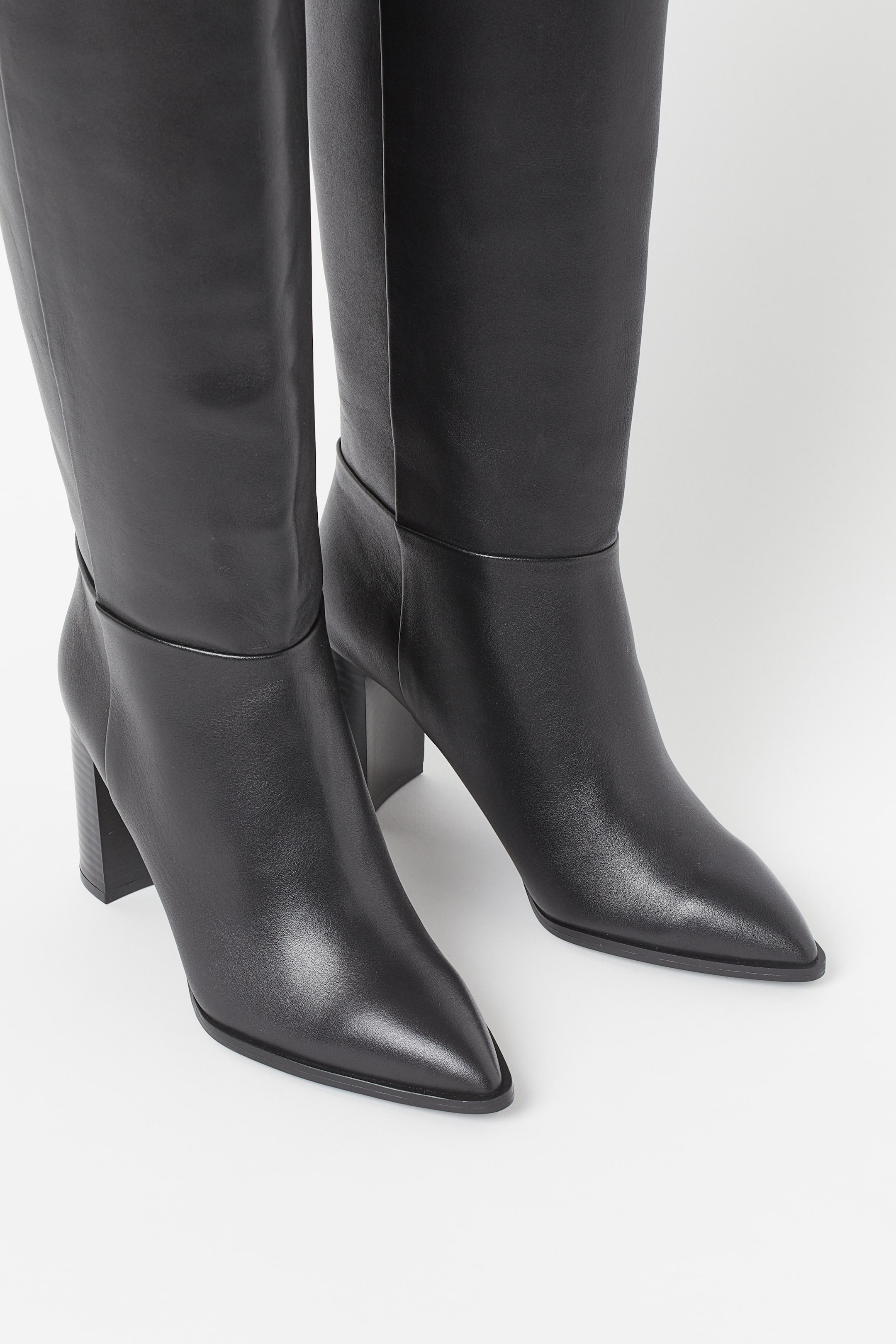 Knee-high leather boots - High heel - Black - Ladies | H&M GB