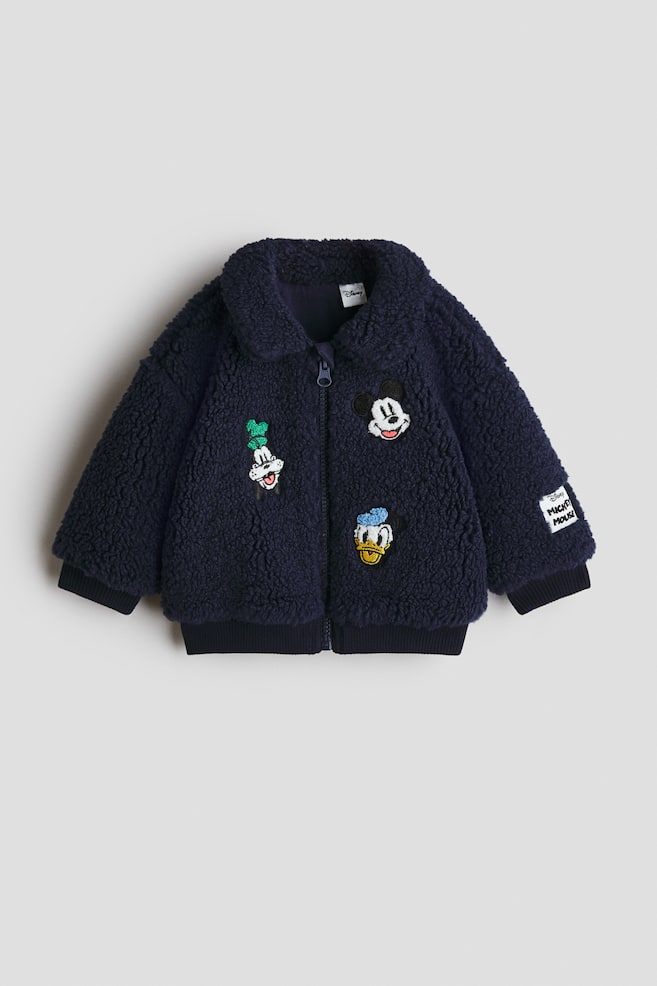 Embroidery-detail teddy jacket - Navy blue/Mickey Mouse - 1