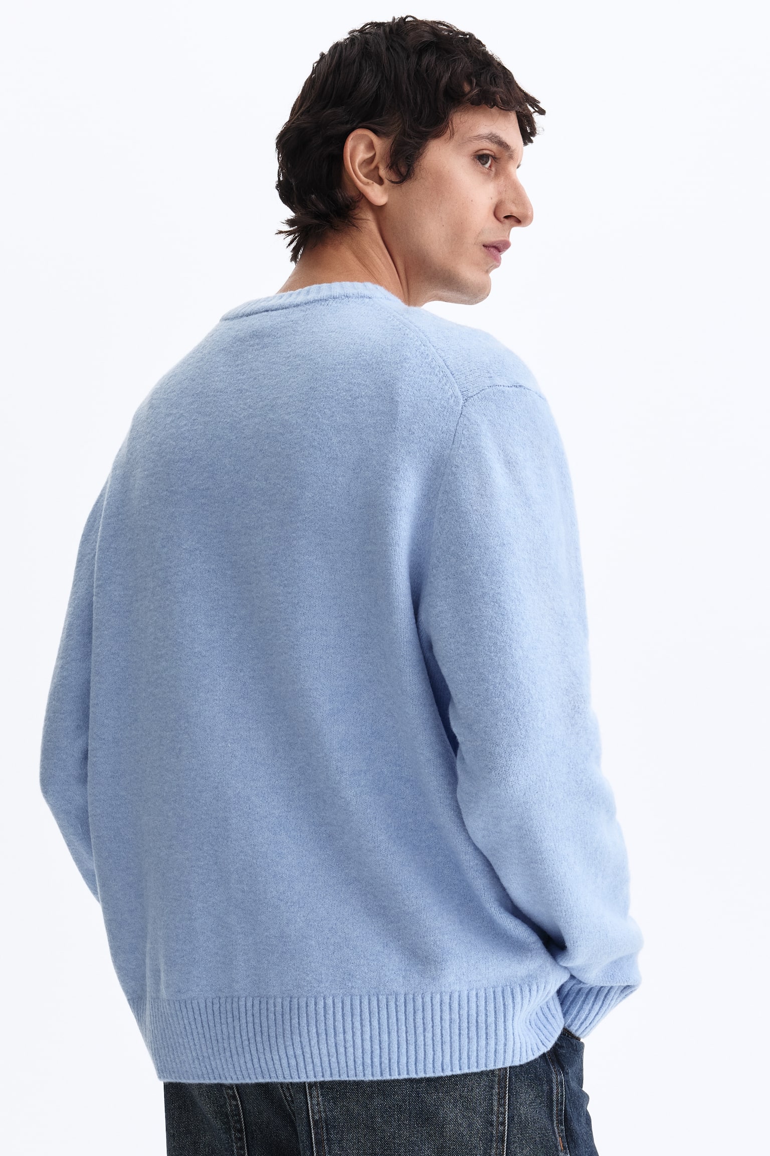 סוודר מוברש Regular Fit - תכלת/בורדו - 5