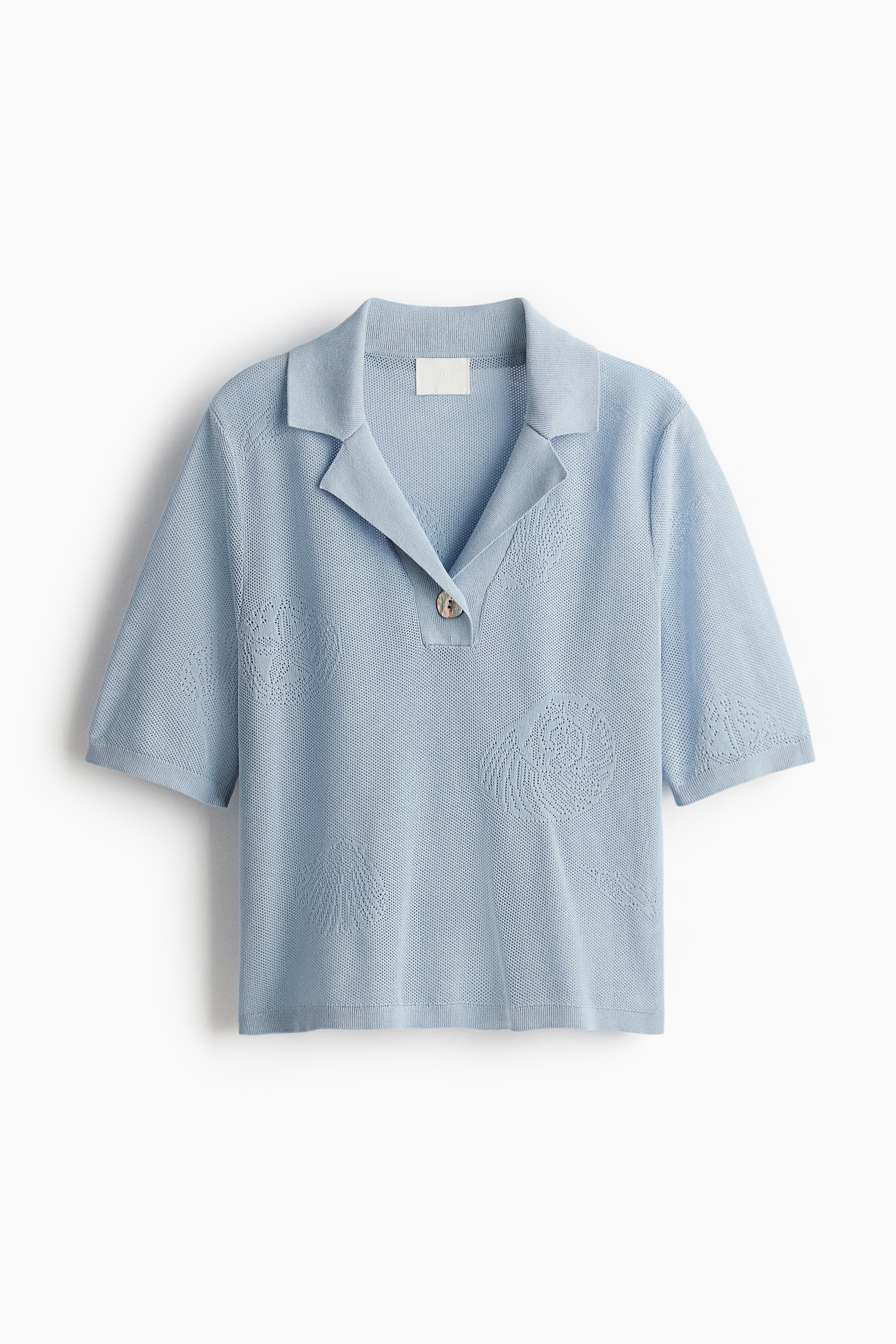 Top with Collar - Light blue/White