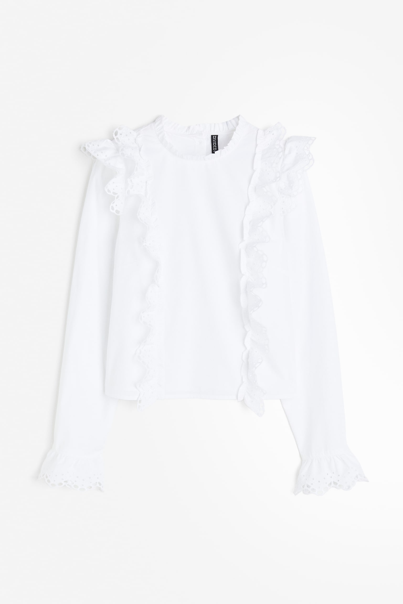 Broderie Anglaise Detail Ruffled Blouse - White/Black - 2