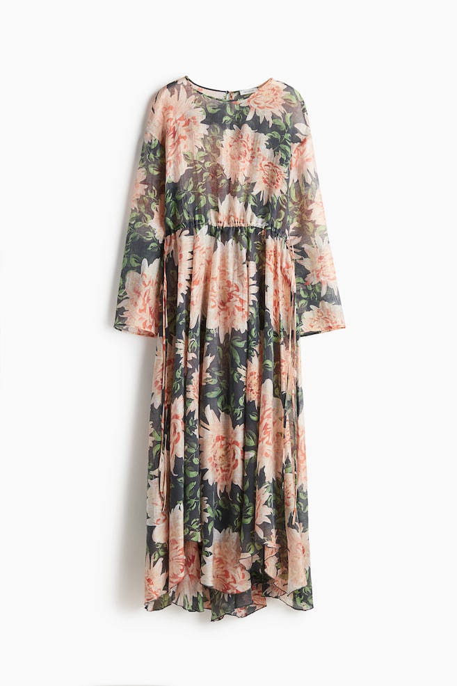 Drawstring dress - Black/Floral - 1