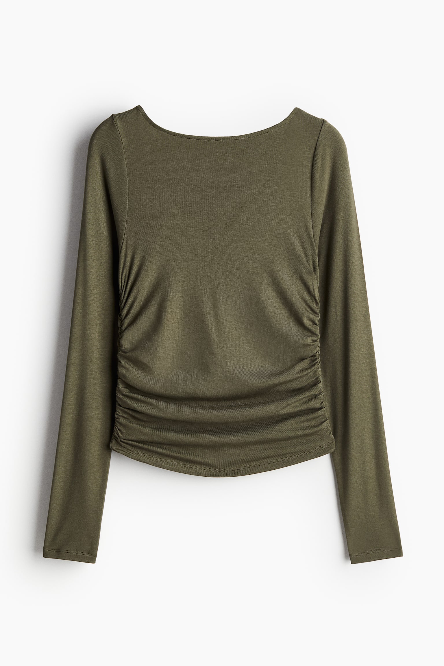 Gathered jersey top - Dark khaki green/Burgundy/Black/Light beige marl/Cream - 2