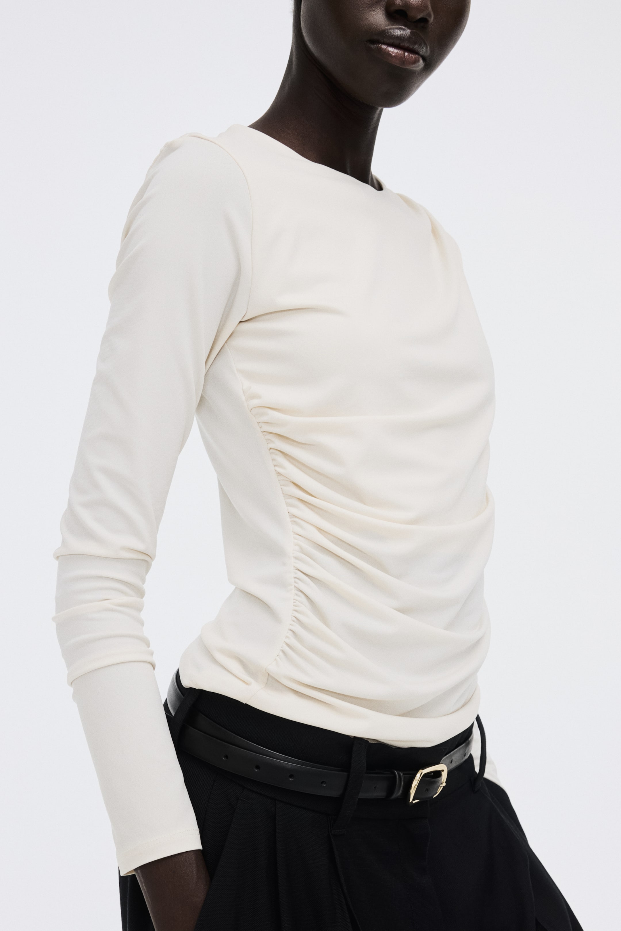 이미지 확대 보기: 저지 드레이프 탑 - Cream - 여성 | H&M KR 3