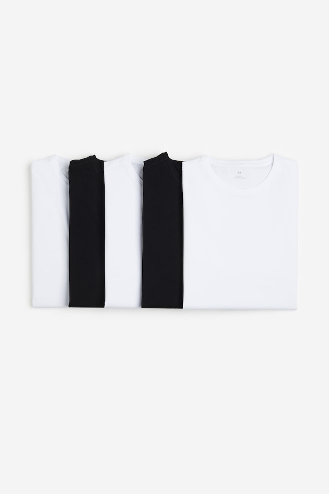 T-shirt Slim Fit 5-pak - Biały/Czarny/Biały/Zieleń khaki - 1