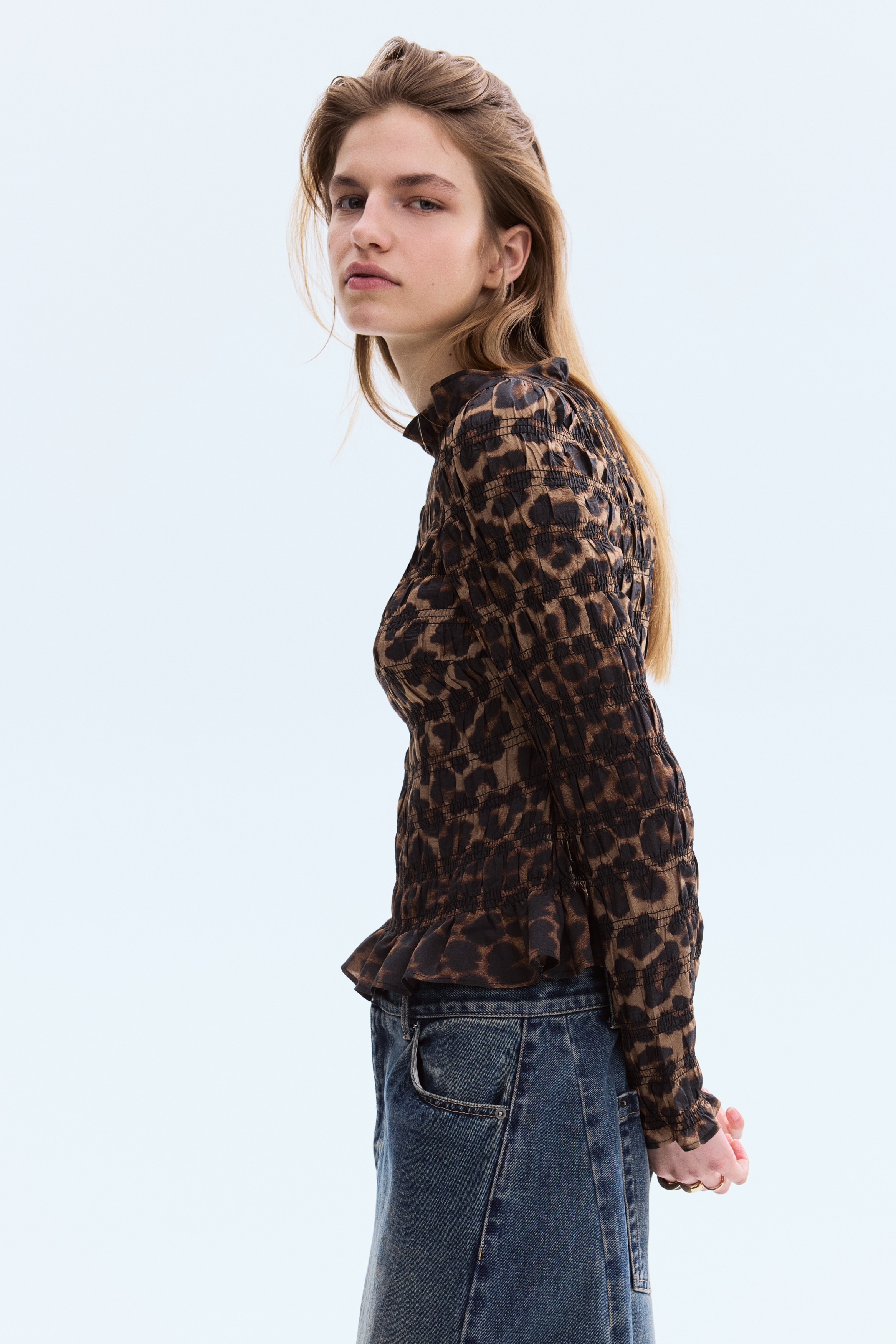 Μπλούζα με σφηκοφωλιά - Μπεζ/λεοπάρ μοτίβο/Μπεζ/φλοράλ/Καφέ της σκουριάς