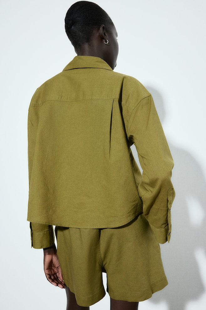 Linen-blend utility shirt - Olive green - 3