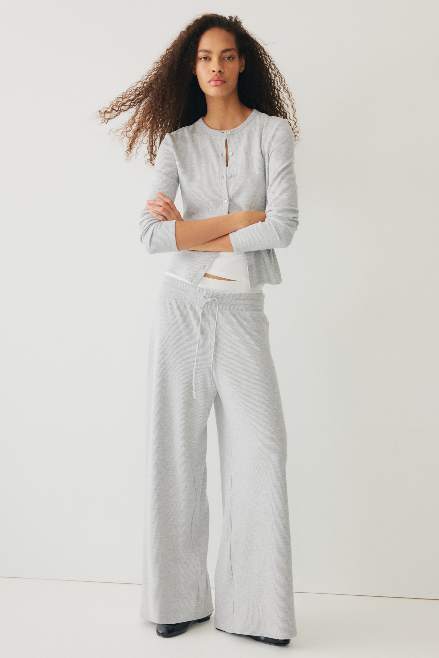 Waffled drawstring trousers - Grey/Light blue/Burgundy - 1